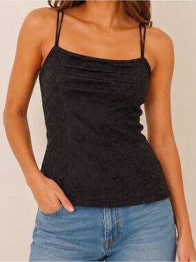 Vintage Black Lace Square Neck Cami Top